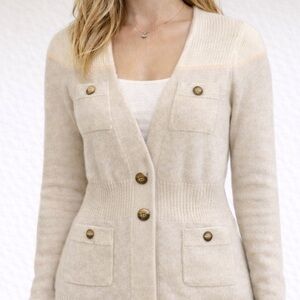 Marc Jacobs Cashmere Buttoned Beige Ribbed V Neck Cardigan Size S